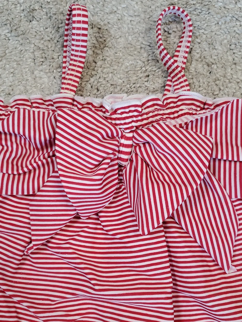 Janie and Jack Infant Red & White Striped Swimsuit With Decorative Bow. 3-6 Mnt